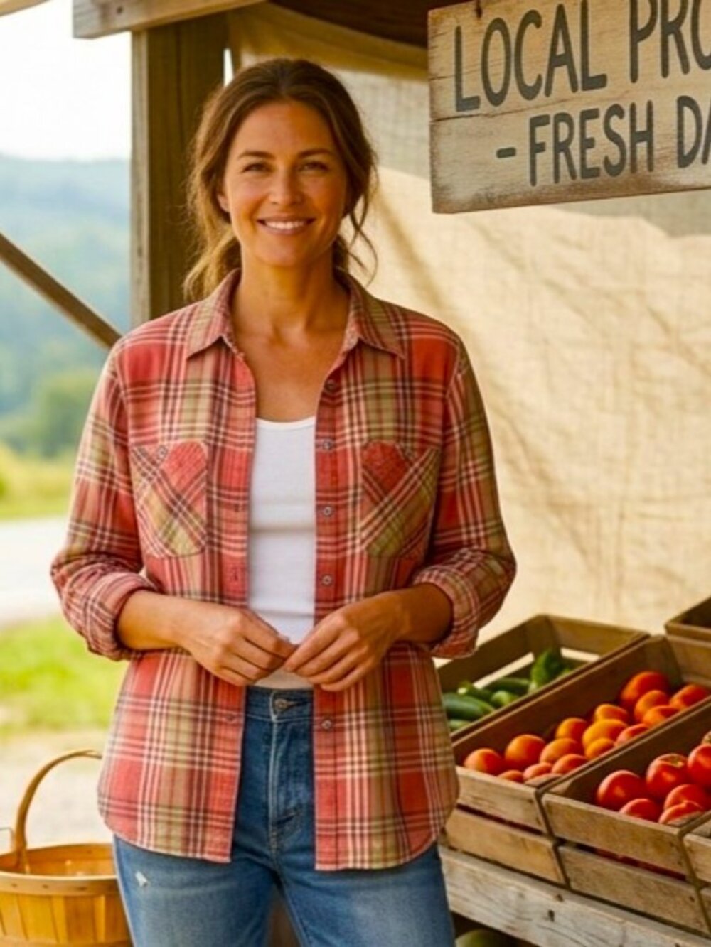 Denim & Supply Ralph Lauren Womens Flannel Shirt Large Red/Green 100% Cotton